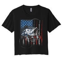 Fishing American Flag Vintage Usa Bass Fisherman Gift Women's Crop Top Tee