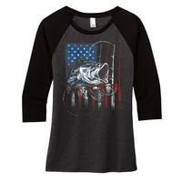 Fishing American Flag Vintage Usa Bass Fisherman Gift Women's Tri-Blend 3/4-Sleeve Raglan Shirt