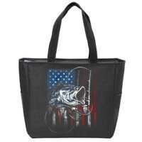 Fishing American Flag Vintage Usa Bass Fisherman Gift Zip Tote Bag