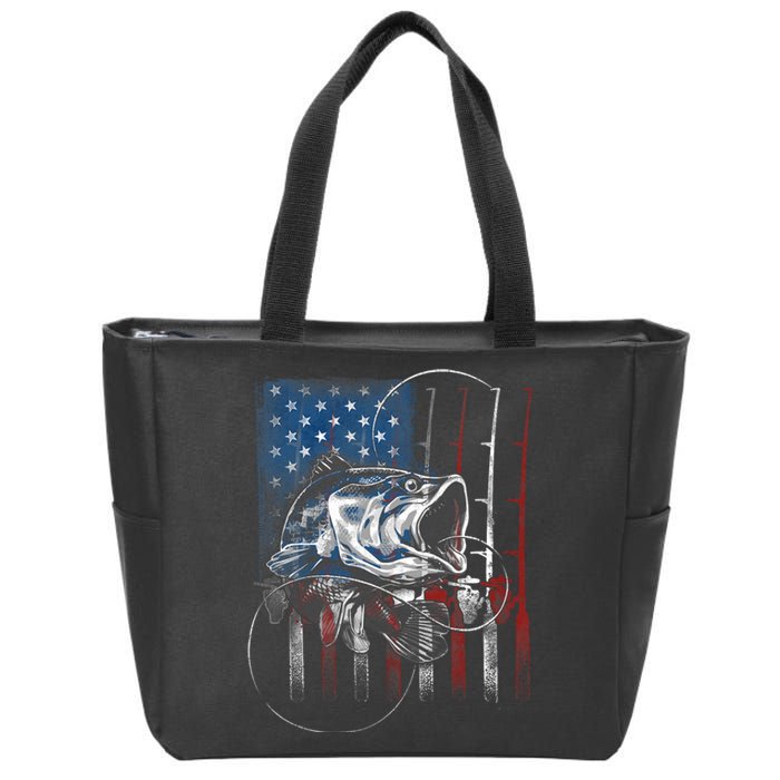 Fishing American Flag Vintage Usa Bass Fisherman Gift Zip Tote Bag