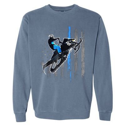 Funny American Flag Snowmobile Snowmobile Riding Gift Garment-Dyed Sweatshirt