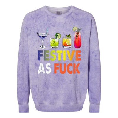 Festive As F Ck Funny Christmas Holiday Cocktail Drinking Colorblast Crewneck Sweatshirt