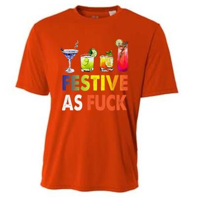 Festive As F Ck Funny Christmas Holiday Cocktail Drinking Cooling Performance Crew T-Shirt