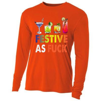 Festive As F Ck Funny Christmas Holiday Cocktail Drinking Cooling Performance Long Sleeve Crew