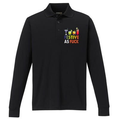 Festive As F Ck Funny Christmas Holiday Cocktail Drinking Performance Long Sleeve Polo