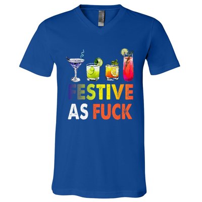 Festive As F Ck Funny Christmas Holiday Cocktail Drinking V-Neck T-Shirt