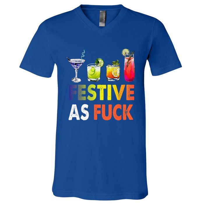 Festive As F Ck Funny Christmas Holiday Cocktail Drinking V-Neck T-Shirt