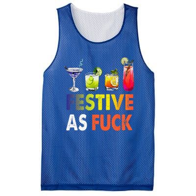 Festive As F Ck Funny Christmas Holiday Cocktail Drinking Mesh Reversible Basketball Jersey Tank