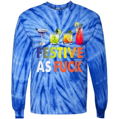 Festive As F Ck Funny Christmas Holiday Cocktail Drinking Tie-Dye Long Sleeve Shirt