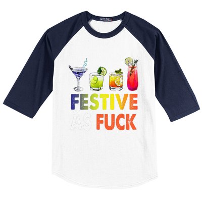 Festive As F Ck Funny Christmas Holiday Cocktail Drinking Baseball Sleeve Shirt