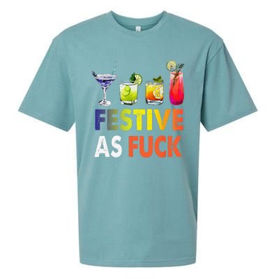 Festive As F Ck Funny Christmas Holiday Cocktail Drinking Sueded Cloud Jersey T-Shirt