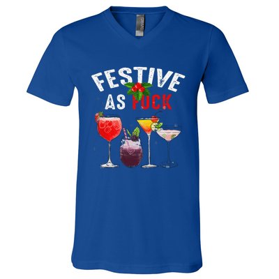 Festive As F Ck Funny Ugly Christmas Holiday Cocktail Juice V-Neck T-Shirt