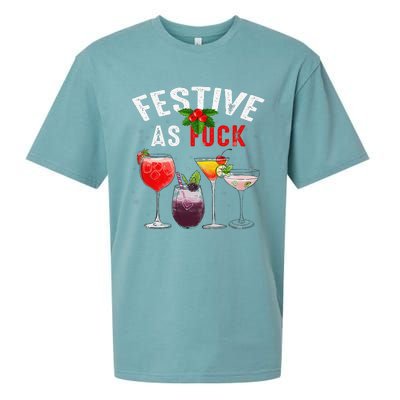 Festive As F Ck Funny Ugly Christmas Holiday Cocktail Juice Sueded Cloud Jersey T-Shirt