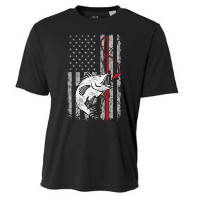 Fishing American Flag Vintage USA Bass Fisherman Cooling Performance Crew T-Shirt