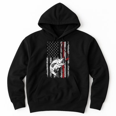 Fishing American Flag Vintage USA Bass Fisherman Hoodie