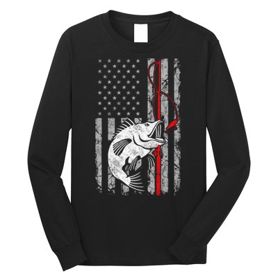 Fishing American Flag Vintage USA Bass Fisherman Long Sleeve Shirt