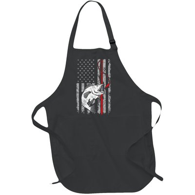 Fishing American Flag Vintage USA Bass Fisherman Full-Length Apron With Pockets