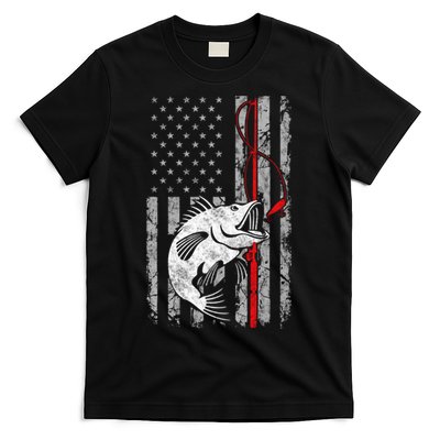 Fishing American Flag Vintage USA Bass Fisherman T-Shirt