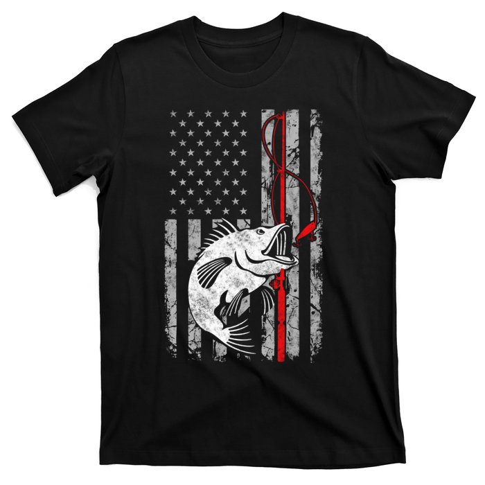 Fishing American Flag Vintage USA Bass Fisherman T-Shirt