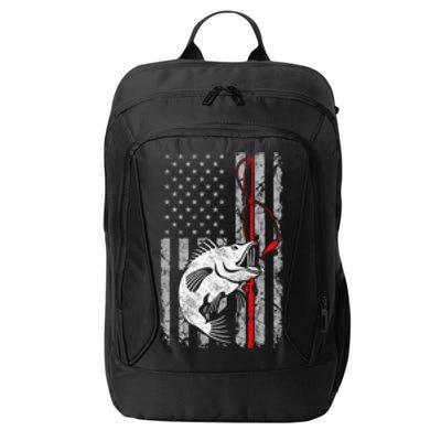 Fishing American Flag Vintage USA Bass Fisherman City Backpack