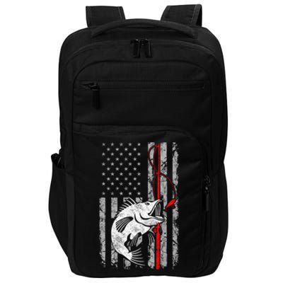 Fishing American Flag Vintage USA Bass Fisherman Impact Tech Backpack