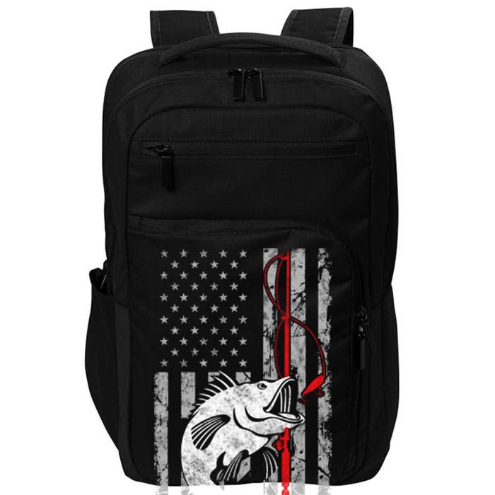 Fishing American Flag Vintage USA Bass Fisherman Impact Tech Backpack