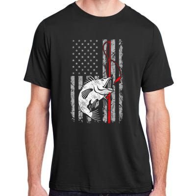 Fishing American Flag Vintage USA Bass Fisherman Adult ChromaSoft Performance T-Shirt