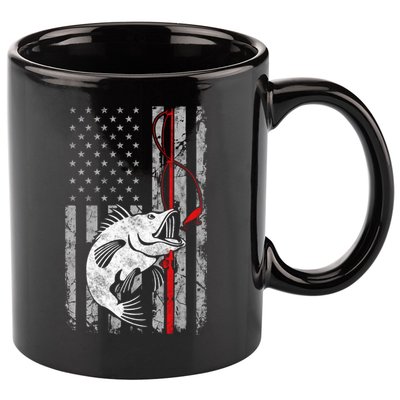 Fishing American Flag Vintage USA Bass Fisherman 11oz C Handle Ceramic Mug