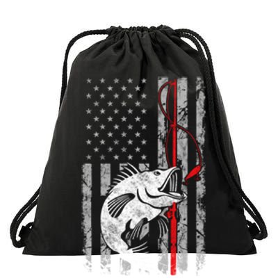 Fishing American Flag Vintage USA Bass Fisherman Drawstring Bag