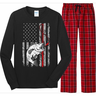 Fishing American Flag Vintage USA Bass Fisherman Long Sleeve Pajama Set