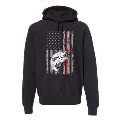 Fishing American Flag Vintage USA Bass Fisherman Premium Hoodie