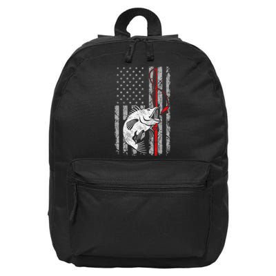 Fishing American Flag Vintage USA Bass Fisherman 16 in Basic Backpack