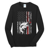 Fishing American Flag Vintage USA Bass Fisherman Tall Long Sleeve T-Shirt