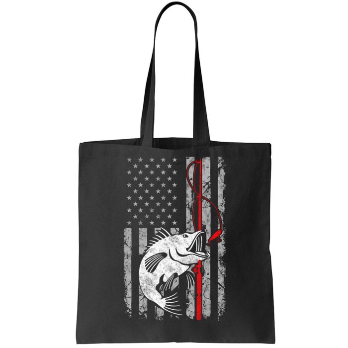 Fishing American Flag Vintage USA Bass Fisherman Tote Bag