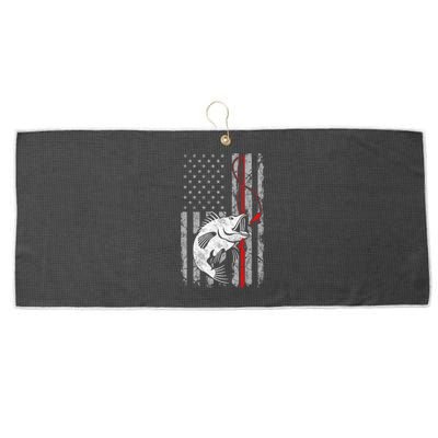 Fishing American Flag Vintage USA Bass Fisherman Large Microfiber Waffle Golf Towel