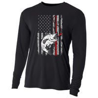 Fishing American Flag Vintage USA Bass Fisherman Cooling Performance Long Sleeve Crew