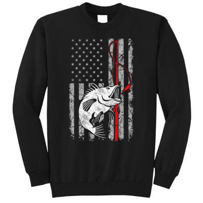 Fishing American Flag Vintage USA Bass Fisherman Tall Sweatshirt