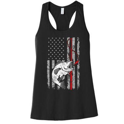 Fishing American Flag Vintage USA Bass Fisherman Women's Racerback Tank