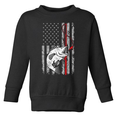 Fishing American Flag Vintage USA Bass Fisherman Toddler Sweatshirt