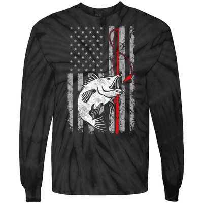 Fishing American Flag Vintage USA Bass Fisherman Tie-Dye Long Sleeve Shirt