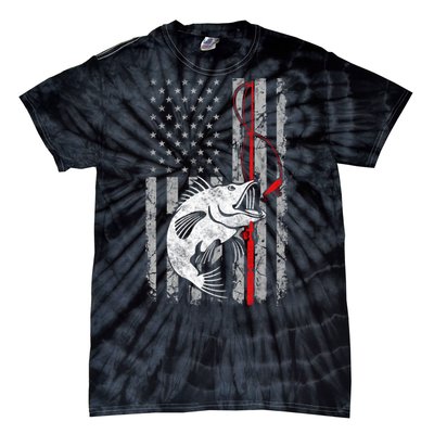 Fishing American Flag Vintage USA Bass Fisherman Tie-Dye T-Shirt