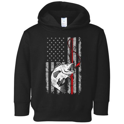 Fishing American Flag Vintage USA Bass Fisherman Toddler Hoodie