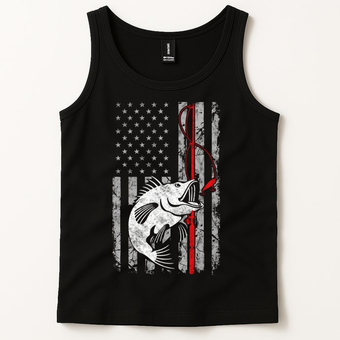 Fishing American Flag Vintage USA Bass Fisherman Tank Top