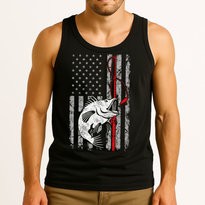 Fishing American Flag Vintage USA Bass Fisherman Tank Top