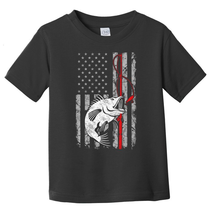 Fishing American Flag Vintage USA Bass Fisherman Toddler T-Shirt