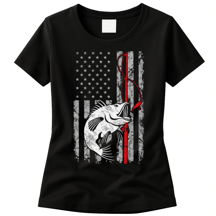 Fishing American Flag Vintage USA Bass Fisherman Women's T-Shirt