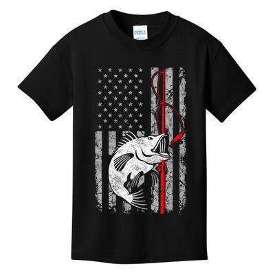 Fishing American Flag Vintage USA Bass Fisherman Kids T-Shirt