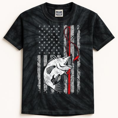 Fishing American Flag Vintage USA Bass Fisherman Kids Tie-Dye T-Shirt