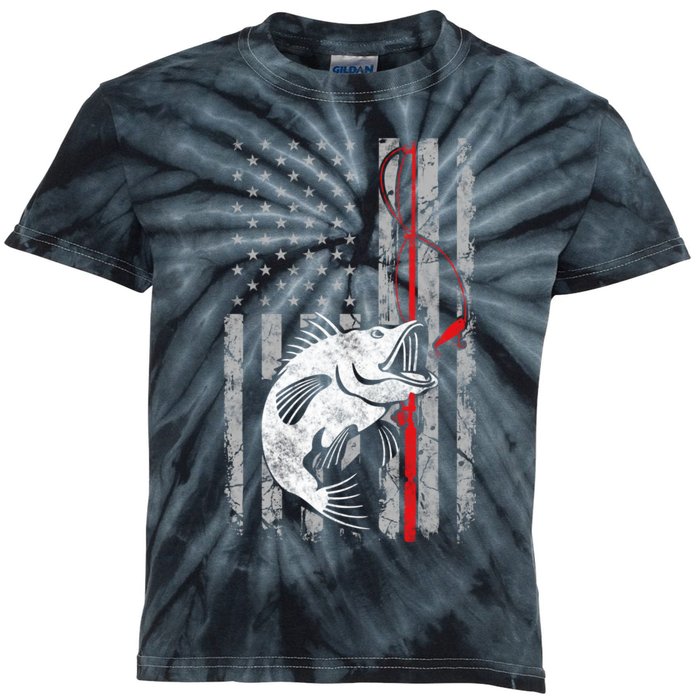 Fishing American Flag Vintage USA Bass Fisherman Kids Tie-Dye T-Shirt