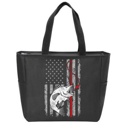 Fishing American Flag Vintage USA Bass Fisherman Zip Tote Bag